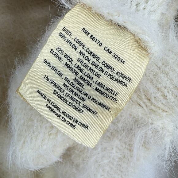 Anthropologie Knitted Knotted XS Crop Bolero Open Cardigan Ivory Sequined Fuzzy - Picture 9 of 12